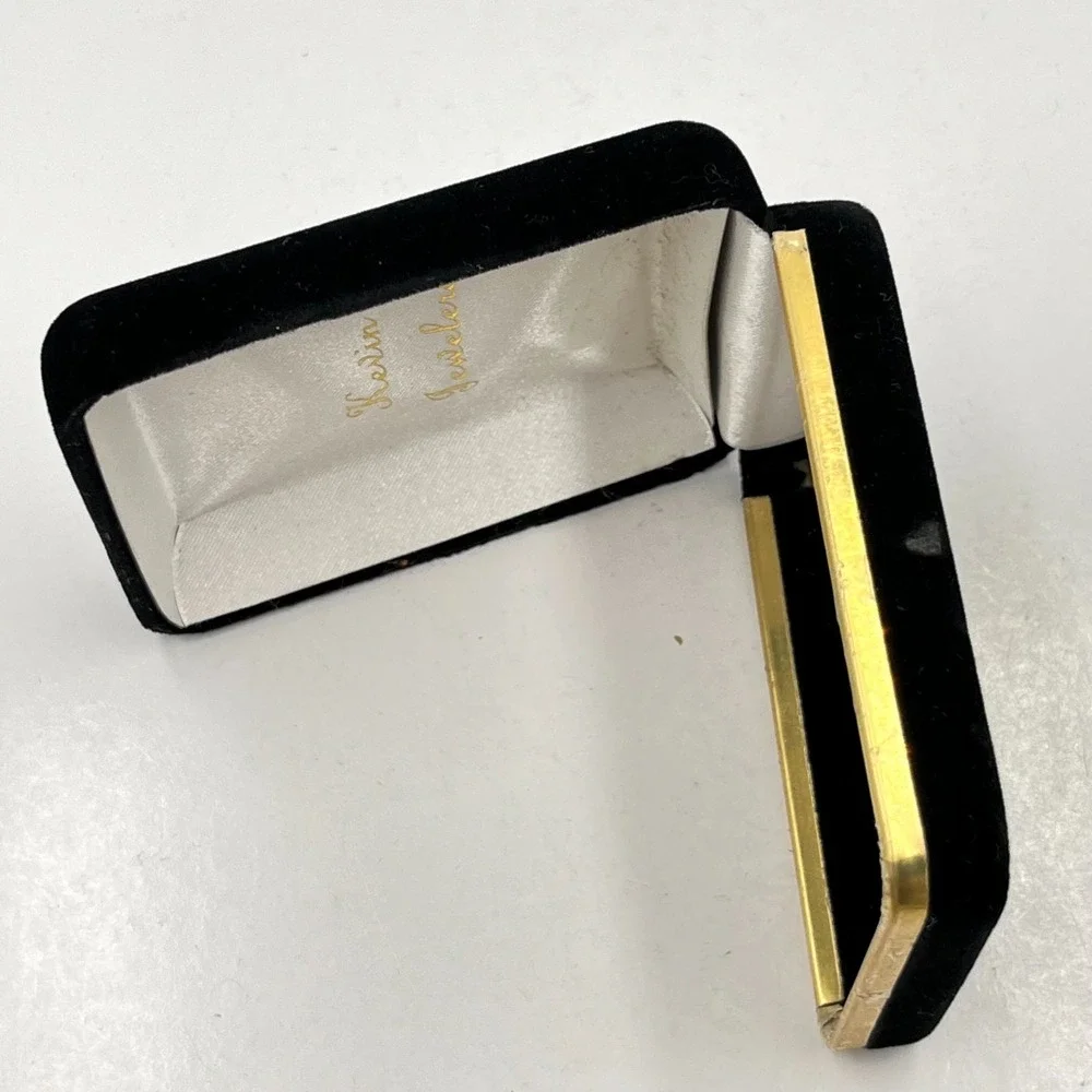 Vintage Kevin Jewelers Black Velvet Jewelry Gift Box Gold Tone Trim Retro Lined